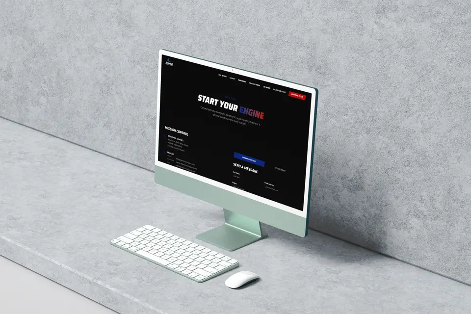 Monitor showing the Jenkins contact page, Start your engine.