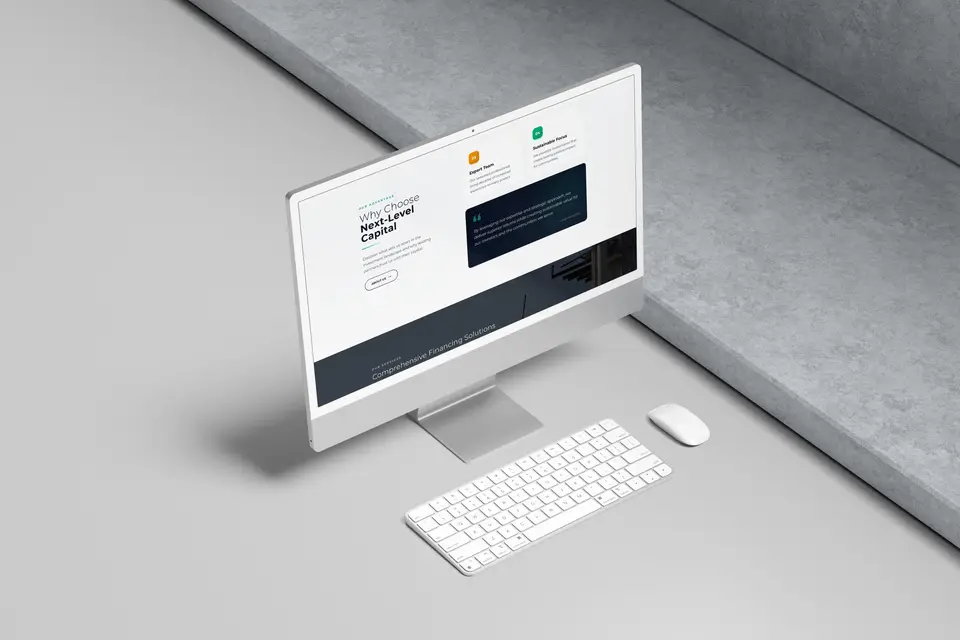 Monitor showing Why Choose Next-Level Capital.