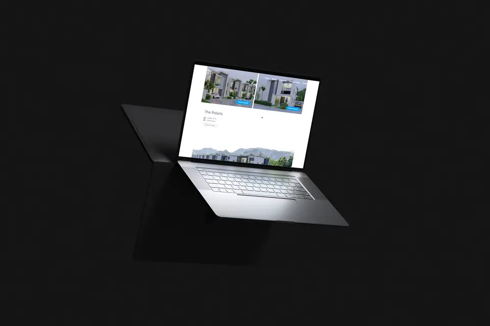 Laptop showing The Aviars and a property grid on the Pasilier site.